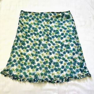 Vintage Skirt Floral Knee Length Flowers Ruffles Summer Blue Green Y2K 90s 2000s